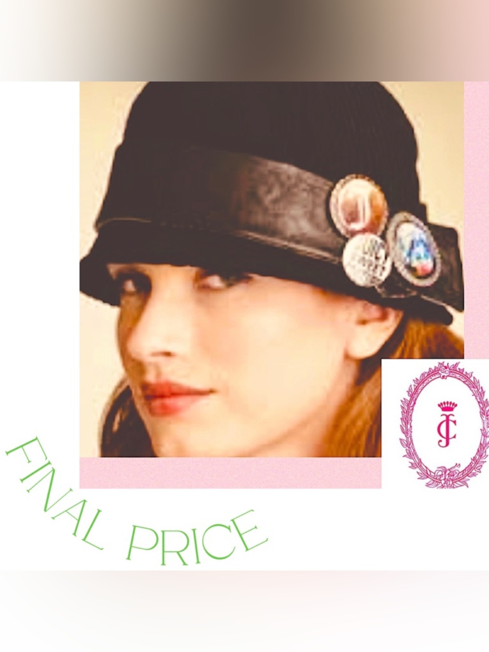 ✅ FINAL PRICE Juicy Couture NWOT Corduroy & Leather Hat w/Pins